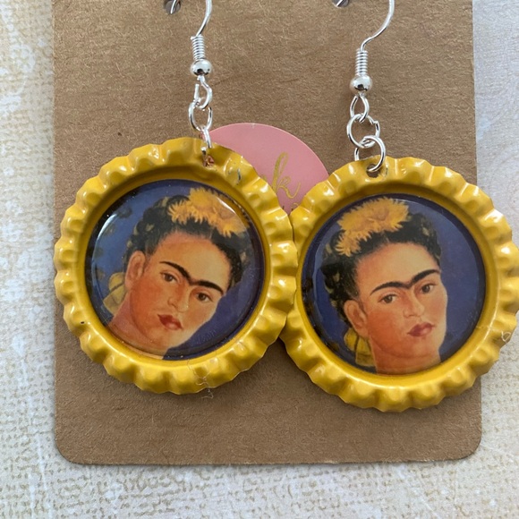 Frida Kahlo. handcrafted bottle Cap Earrings - Picture 9 of 14